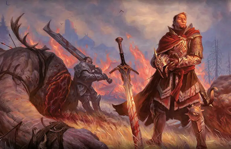 Two resilient fighters beheading a large beast.