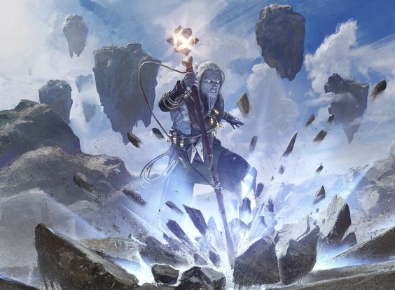 A stone giant surrounded by floating rocks.