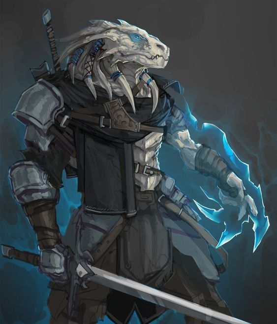 A white dragonborn empowered with the gift of the metallic dragon.